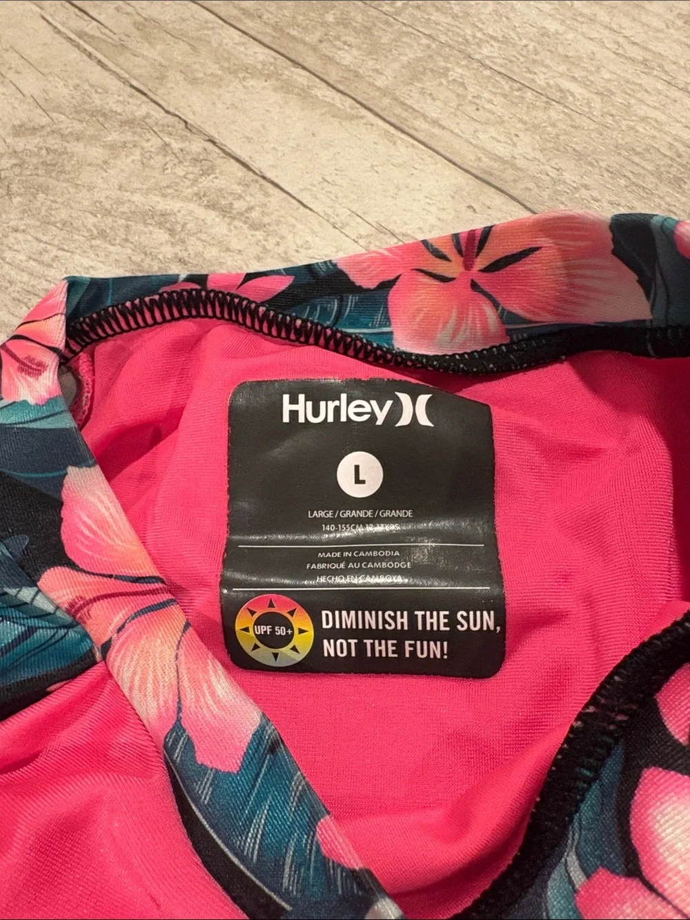 Hurley Girls' Hot Pink Floral Long-Sleeve Rash Swim Set